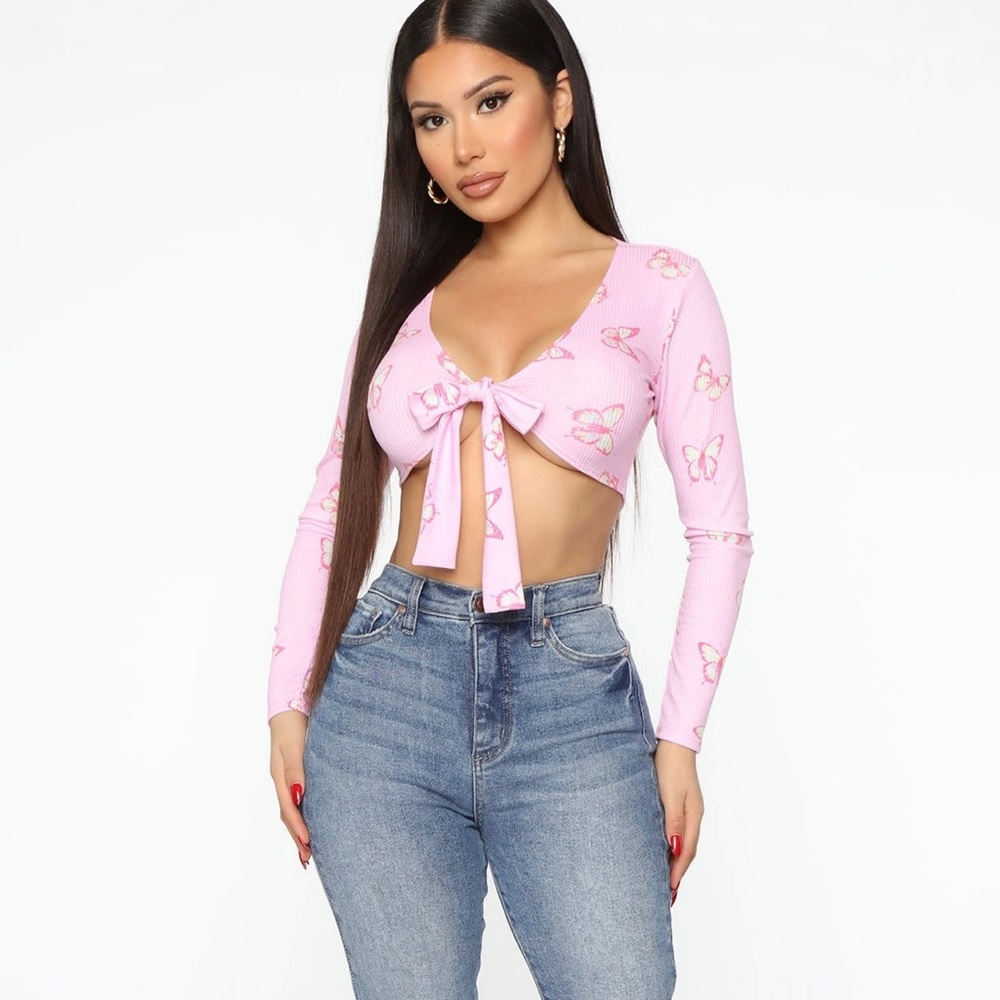 Fashion Nova Butterfly V Tie Front Top